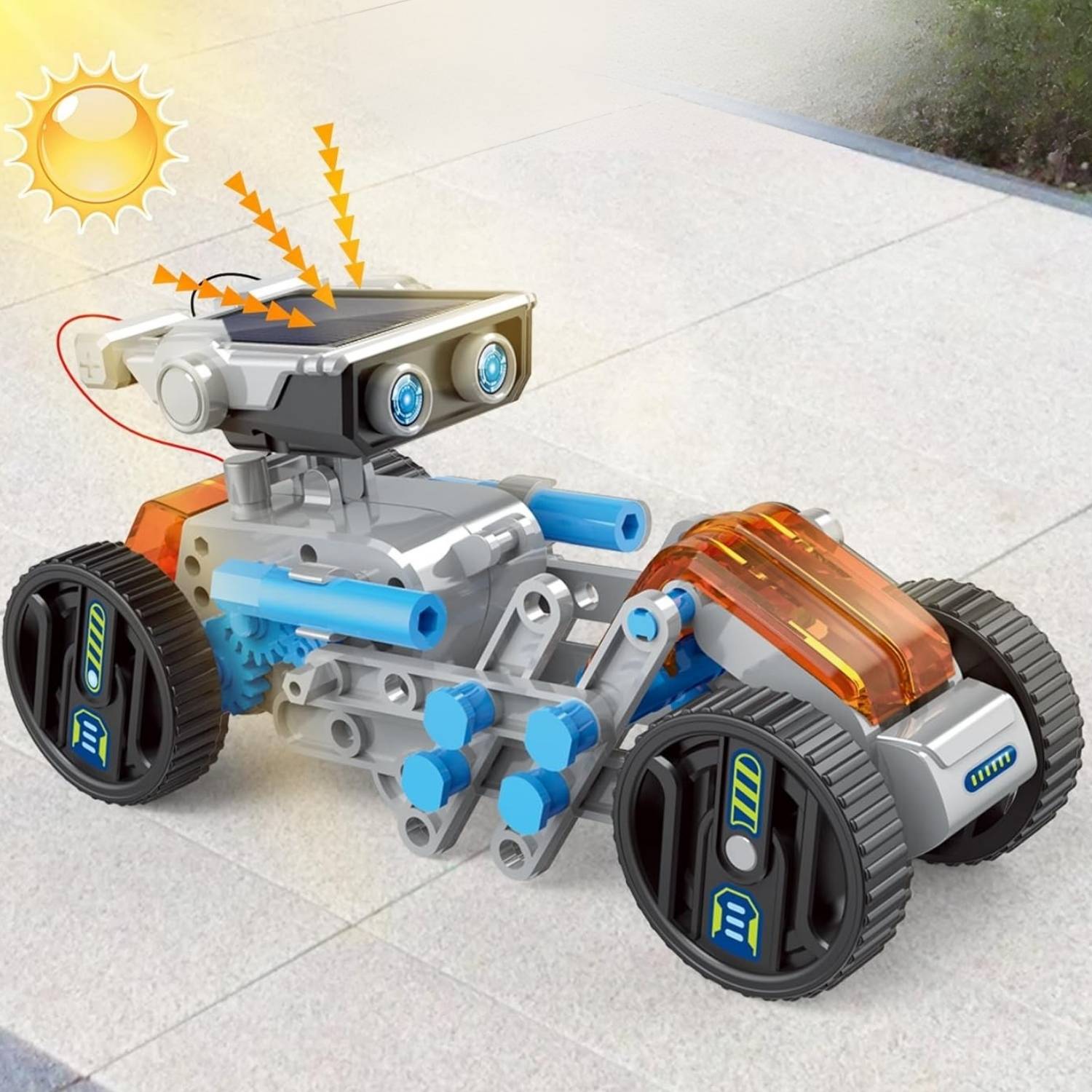 A solar robot kit part-built on a table