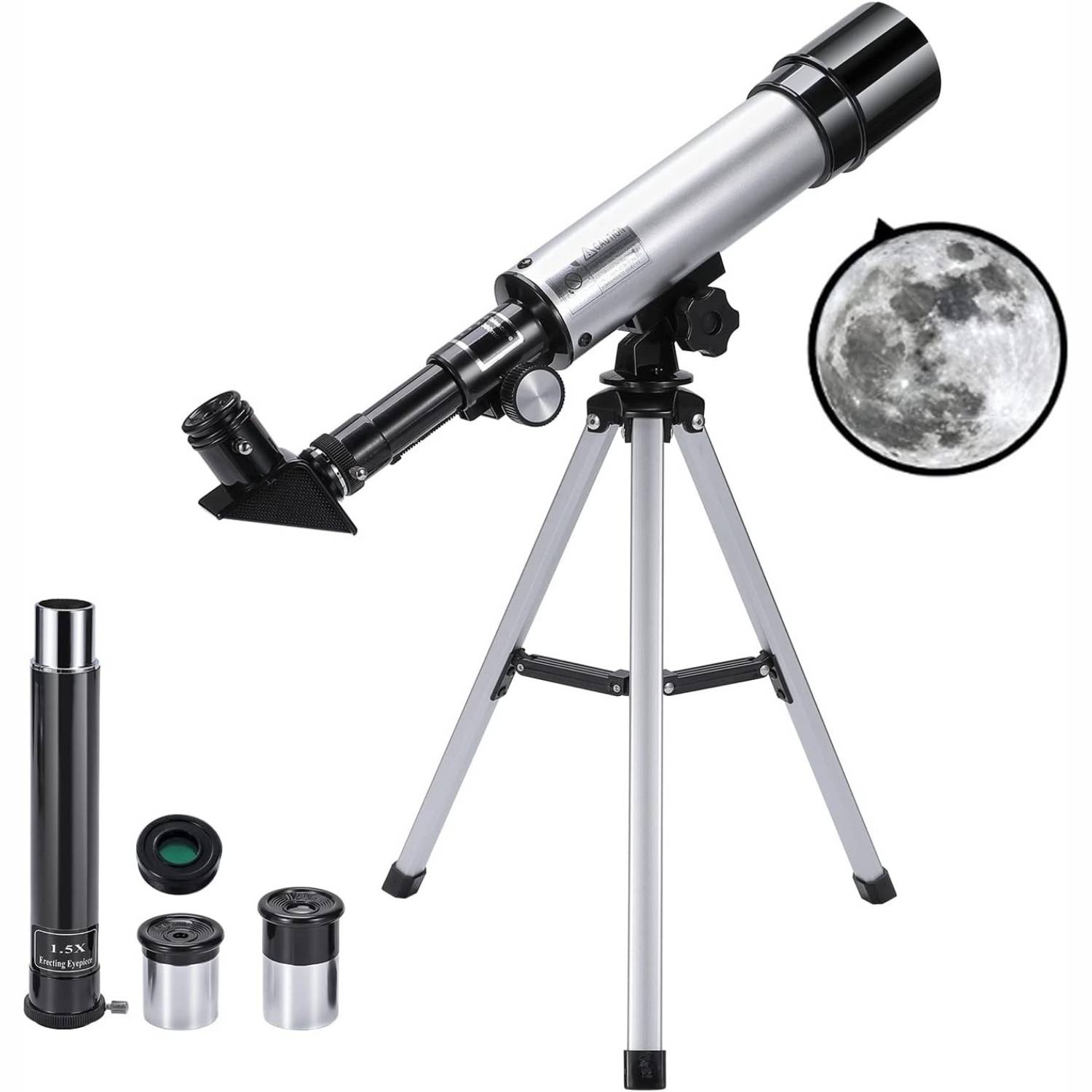 A beginner's refracting telescope on its tripod